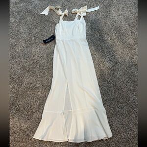 White Shoulder Tie Garden Midi Dress
